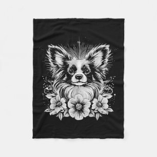 Papillon Dog Lover Retro Style Tattoo _1  Fleece Blanket
