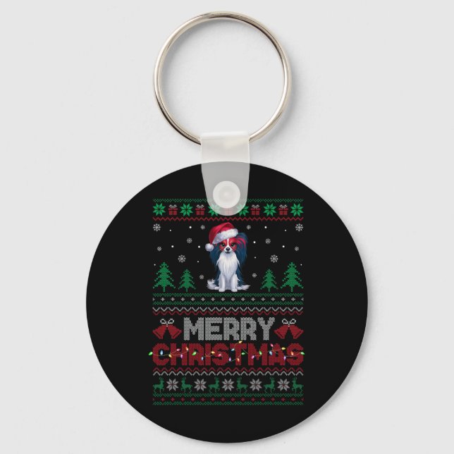 Papillon Dog Lovers Santa Hat Christmas Tree Light Key Ring (Front)
