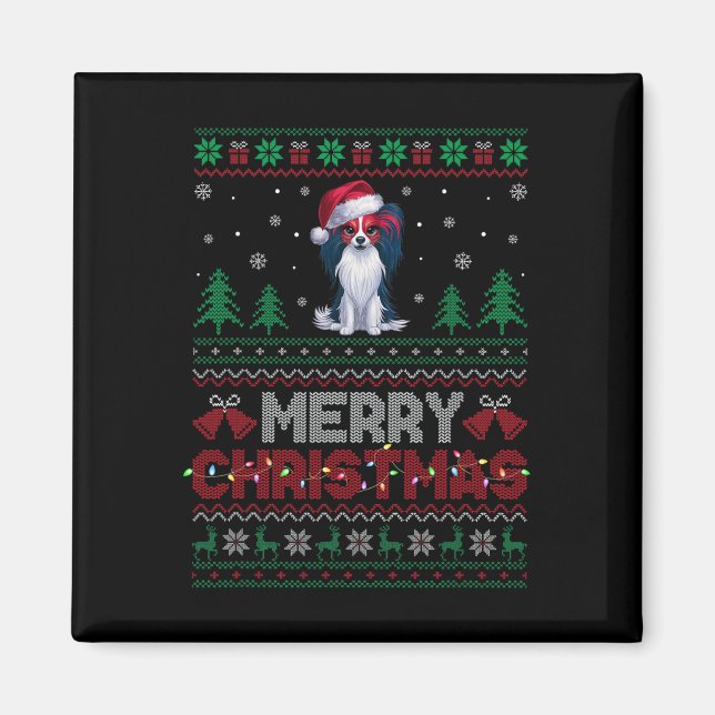 Papillon Dog Lovers Santa Hat Christmas Tree Light Magnet (Front)