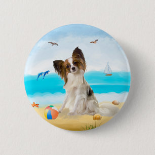 Papillon Dog on Beach 6 Cm Round Badge