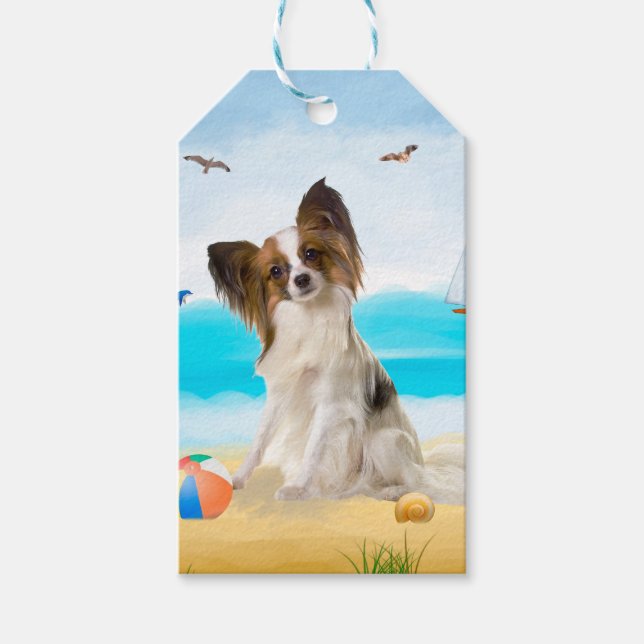 Papillon Dog on Beach Gift Tags (Front)