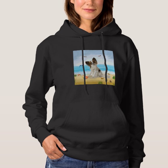 Papillon Dog On Beach Hoodie (Front)
