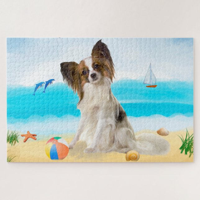 Papillon Dog on Beach Jigsaw Puzzle (Horizontal)