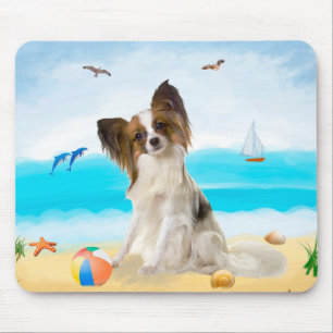 Papillon Dog on Beach Mouse Pad