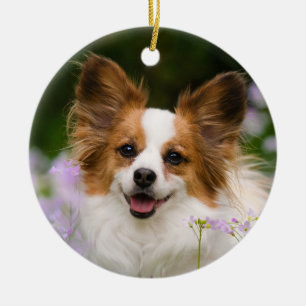 Papillon Dog Romantic Cute Portrait Ceramic Tree Decoration