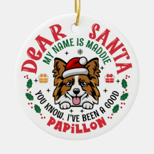 Papillon Dog Santa Christmas Tree Personalised Ceramic Tree Decoration