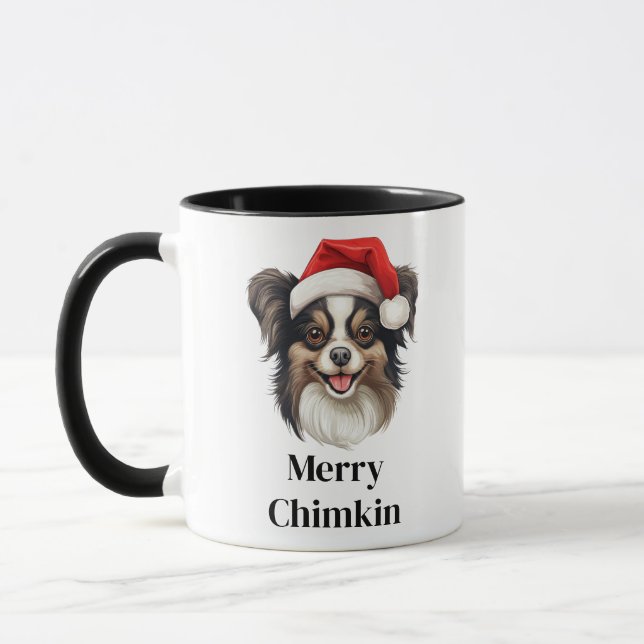 Papillon Dog Santa Hat Christmas Mug (Left)