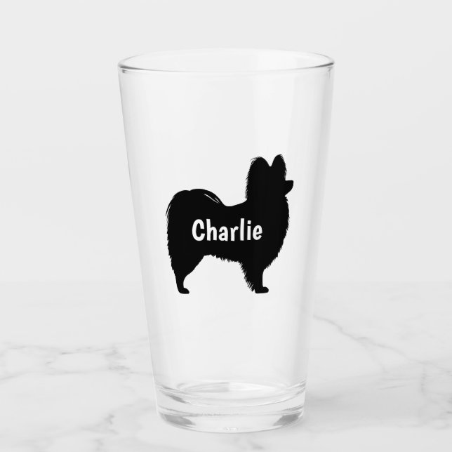 Papillon Dog Silhouette Custom Drinking Glass (Front)