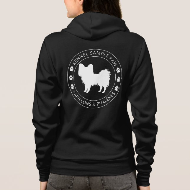 Papillon Dog Silhouette With Paws And Custom Text Hoodie (Back)