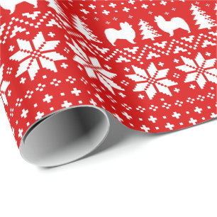 Papillon Dog Silhouettes Christmas Holiday Pattern Wrapping Paper