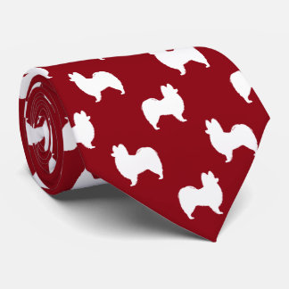 Papillon Dog Silhouettes Pattern Red and White Tie