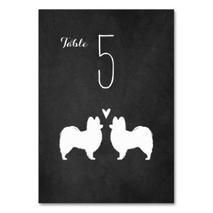 Papillon Dog Silhouettes Wedding Reception Table Number
