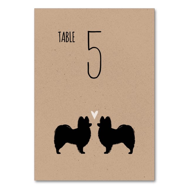 Papillon Dog Silhouettes Wedding Reception Table Number (Front)