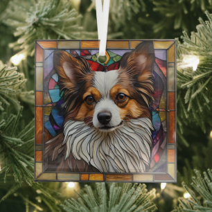 Papillon Dog "Stained Glass" Glass Tree Decoration