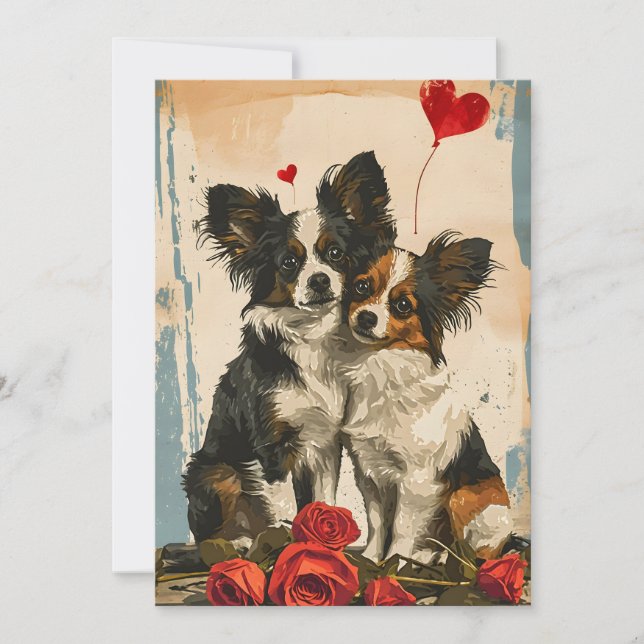 Papillon dog Valentine's day  Holiday Card (Front)
