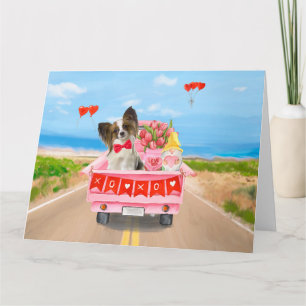 Papillon Dog Valentine's Day Truck Hearts Card