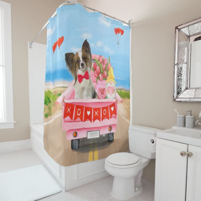 Papillon Dog Valentine's Day Truck Throw Shower Curtain (In Situ)