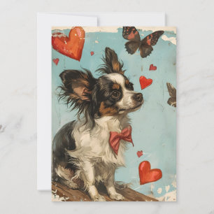 Papillon dog Vintage Valentine's day Holiday Card