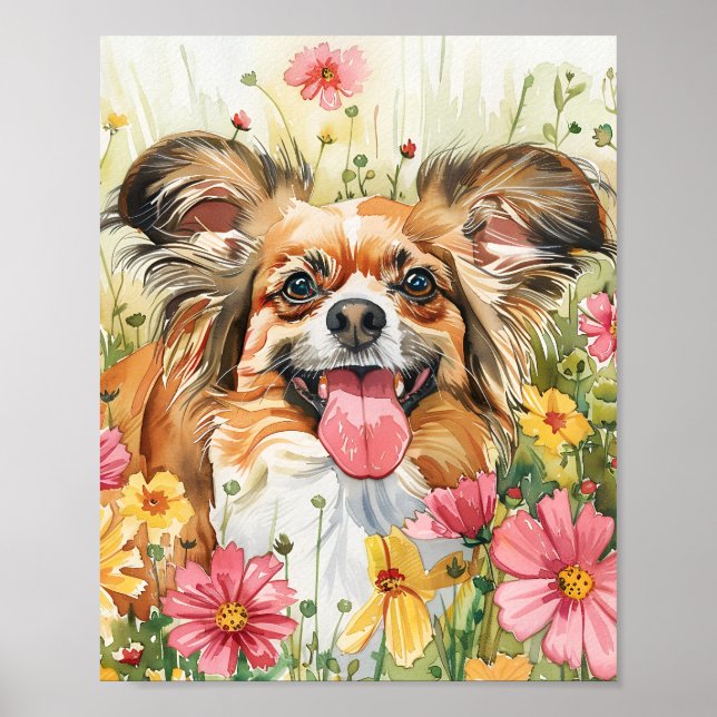 Papillon Dog Watercolor Poster Cute Toy Breed (Front)