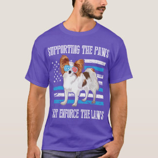 Papillon Dog With Cool US Flag Glasses Supporting T-Shirt