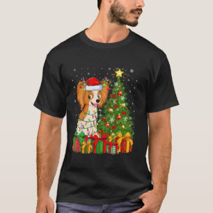 Papillon Dog Xmas Tree Lighting Santa Hat Papillon T-Shirt