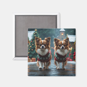 Papillon Dogs Christmas Snow Holiday Magnet