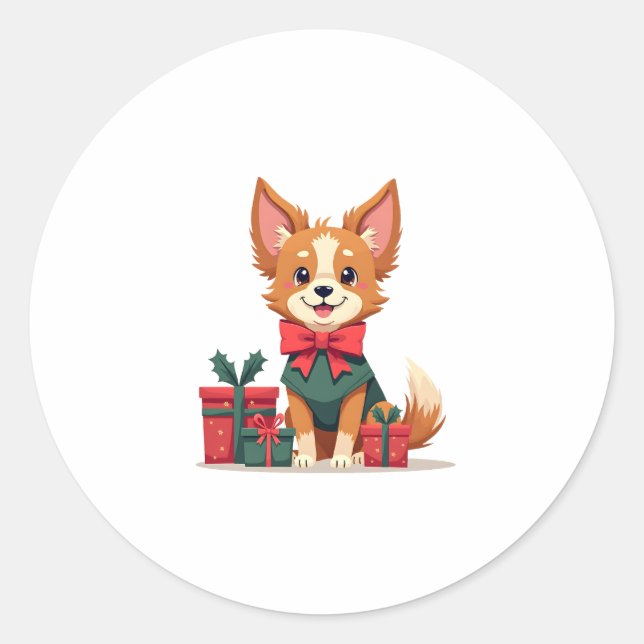 Papillon Festive Bow Classic Round Sticker (Front)