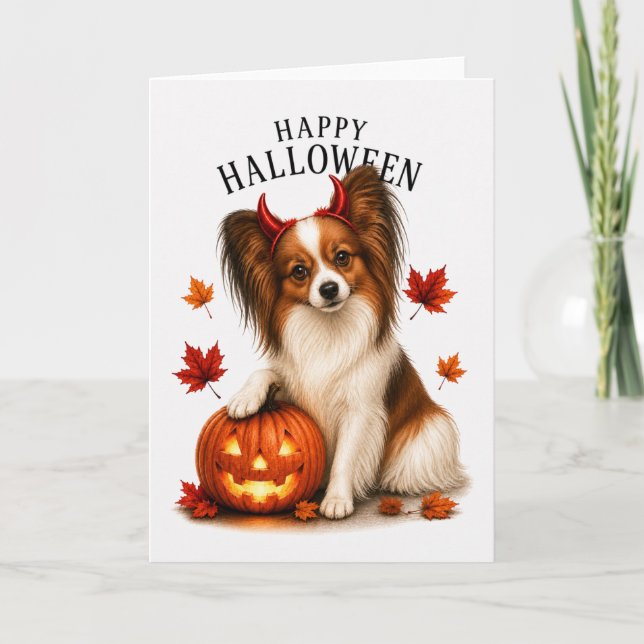 Papillon Halloween Devil Dog Card (Front)