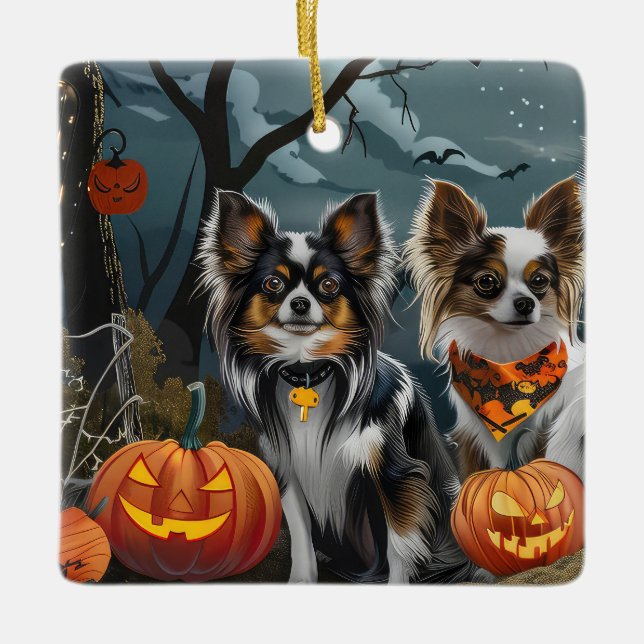 Papillon Halloween Spooky Ceramic Ornament (Front)