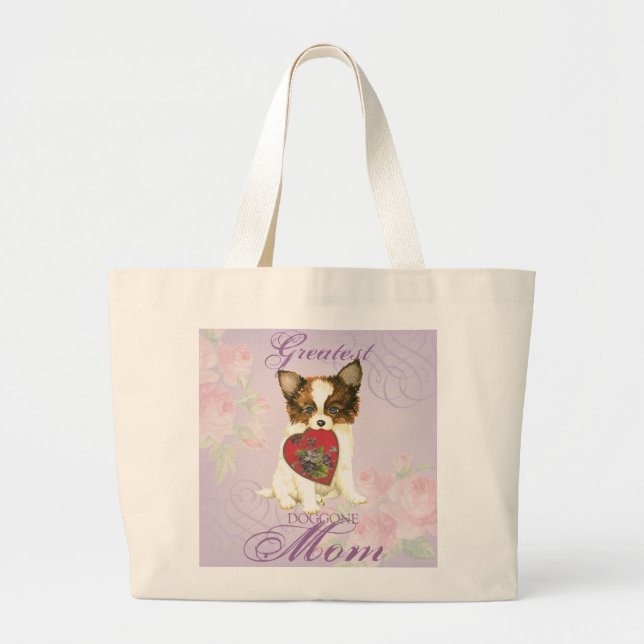 Papillon Heart Mum Large Tote Bag (Front)
