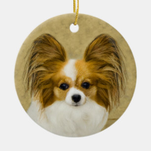Papillon (Hound Tri) Painting - Original Dog Art Ceramic Tree Decoration