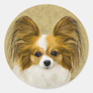 Papillon (Hound Tri) Painting - Original Dog Art Classic Round Sticker