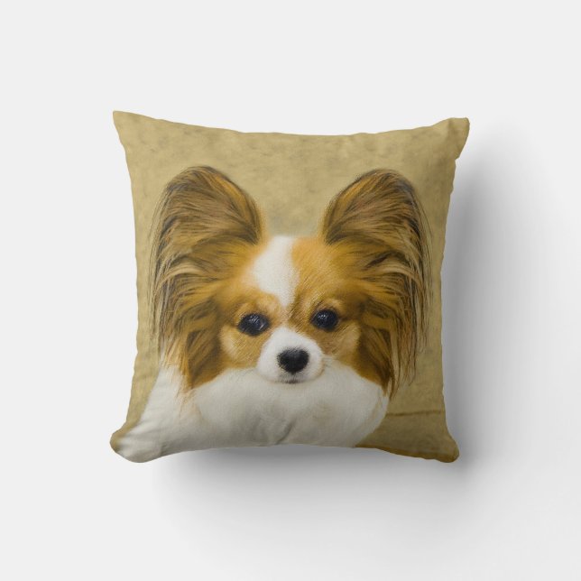 Papillon (Hound Tri) Painting - Original Dog Art Cushion (Front)