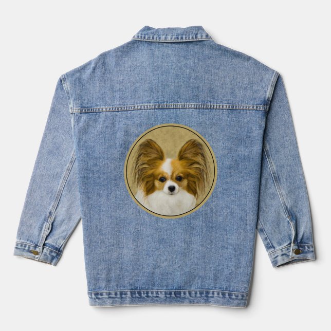 Papillon (Hound Tri) Painting - Original Dog Art Denim Jacket (Back)