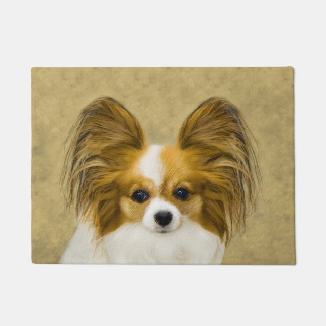 Papillon (Hound Tri) Painting - Original Dog Art Doormat (Front)