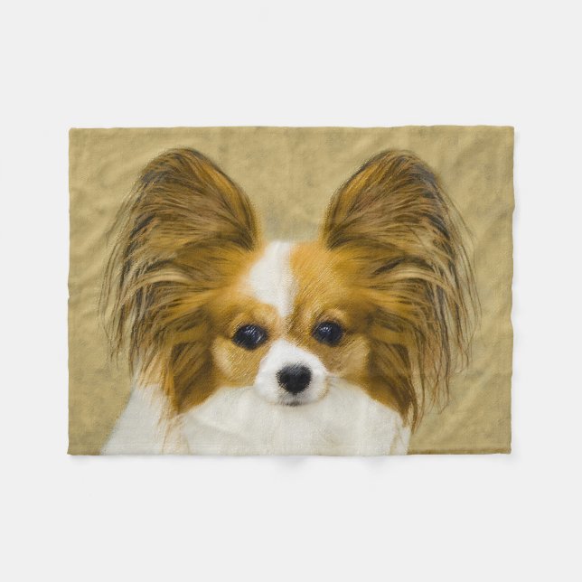 Papillon (Hound Tri) Painting - Original Dog Art Fleece Blanket (Front (Horizontal))