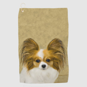 Papillon (Hound Tri) Painting - Original Dog Art Golf Towel