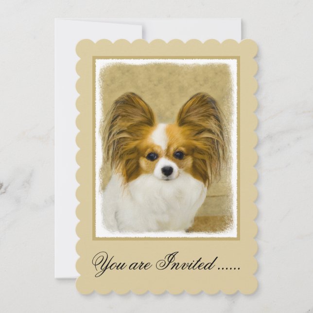 Papillon (Hound Tri) Painting - Original Dog Art Invitation (Front)