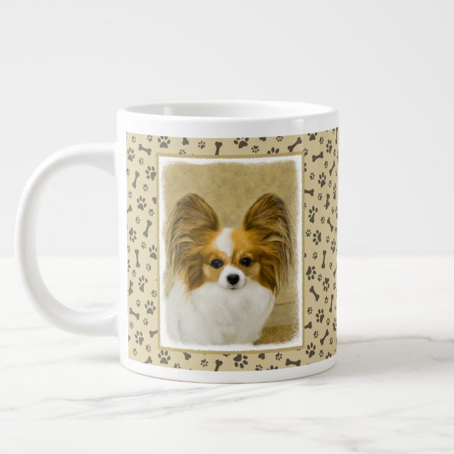 Papillon (Hound Tri) Painting - Original Dog Art Large Coffee Mug (Left)