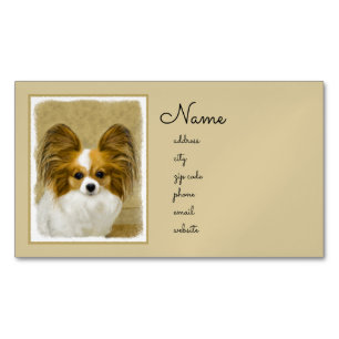 Papillon (Hound Tri) Painting - Original Dog Art Magnetic Business Card