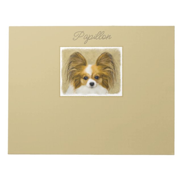 Papillon (Hound Tri) Painting - Original Dog Art N Notepad (Front)