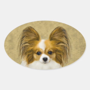 Papillon (Hound Tri) Painting - Original Dog Art Oval Sticker