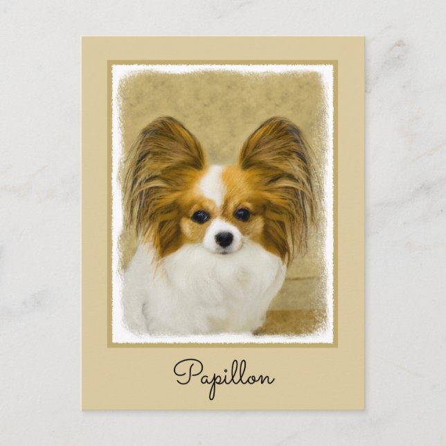 Papillon (Hound Tri) Painting - Original Dog Art Postcard (Front)