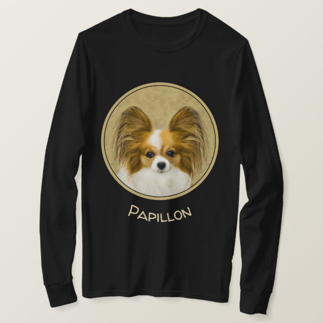 Papillon (Hound Tri) Painting - Original Dog Art T-Shirt (Design Front)