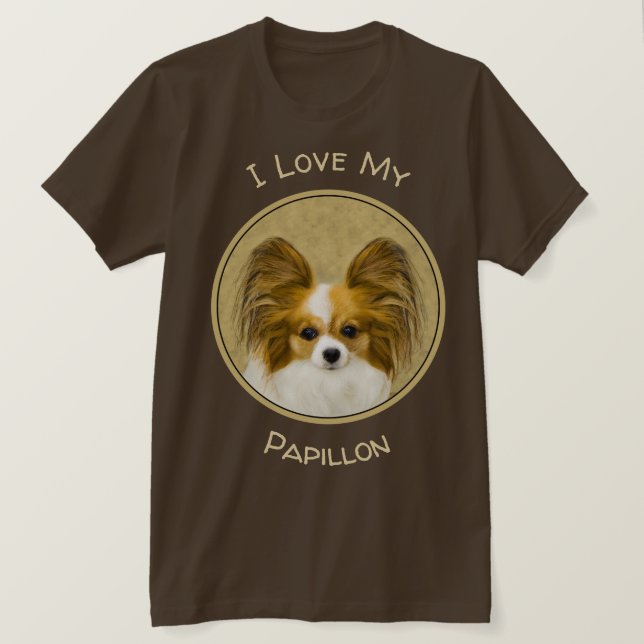 Papillon (Hound Tri) Painting - Original Dog Art T-Shirt (Design Front)