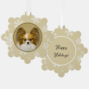 Papillon (Hound Tri) Painting - Original Dog Art Tree Decoration Card