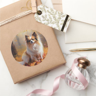 Papillon in Autumn Leaves Fall Inspire  Classic Round Sticker