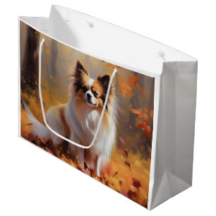 Papillon in Autumn Leaves Fall Inspire Large Gift Bag