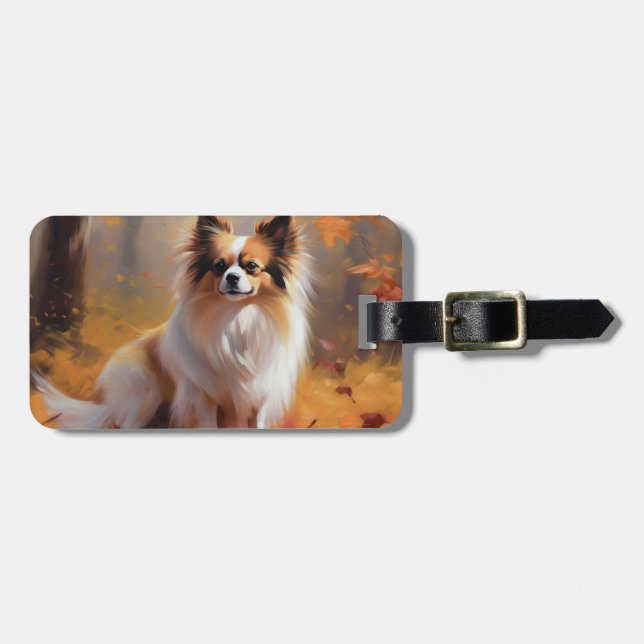 Papillon in Autumn Leaves Fall Inspire  Luggage Tag (Front Horizontal)
