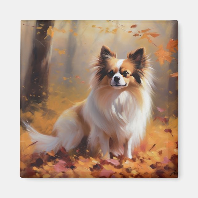 Papillon in Autumn Leaves Fall Inspire  Magnet (Front)